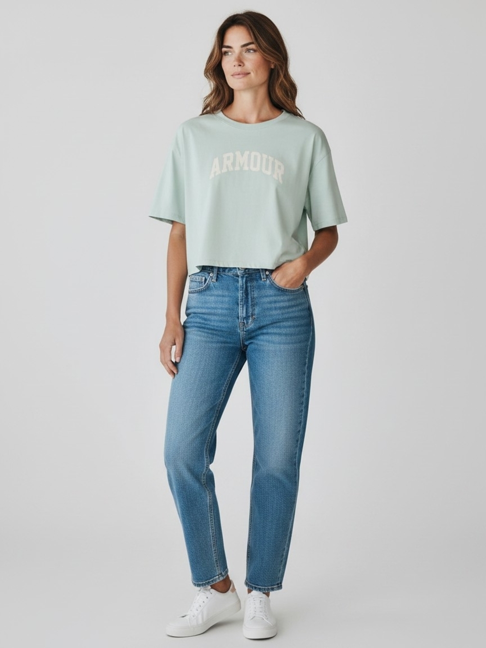 Under Armour Mint Green Cropped T-Shirt with White Logo Sage Small